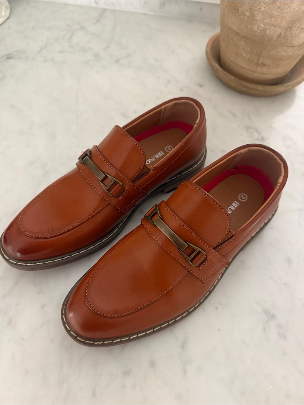 Bruno Marc Boys Brown Leather Slip-On Loafers, Size 2